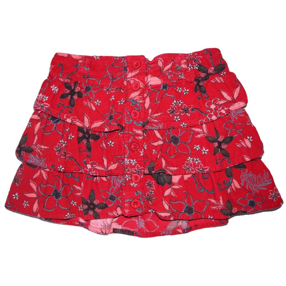Pumpkin Patch Girls Size 9 Adjustable Waist Red Floral Ruffle Corduroy Skirt